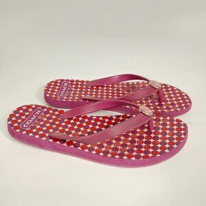COACH Flip Flops Thong Sandals Womens 6 Pink Logo Medallion Rubber Waterproof